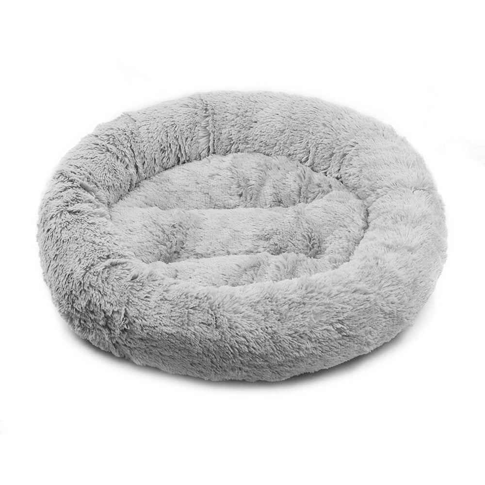 Round Plush Pet Bed for Cozy Winter Indoor Lounging