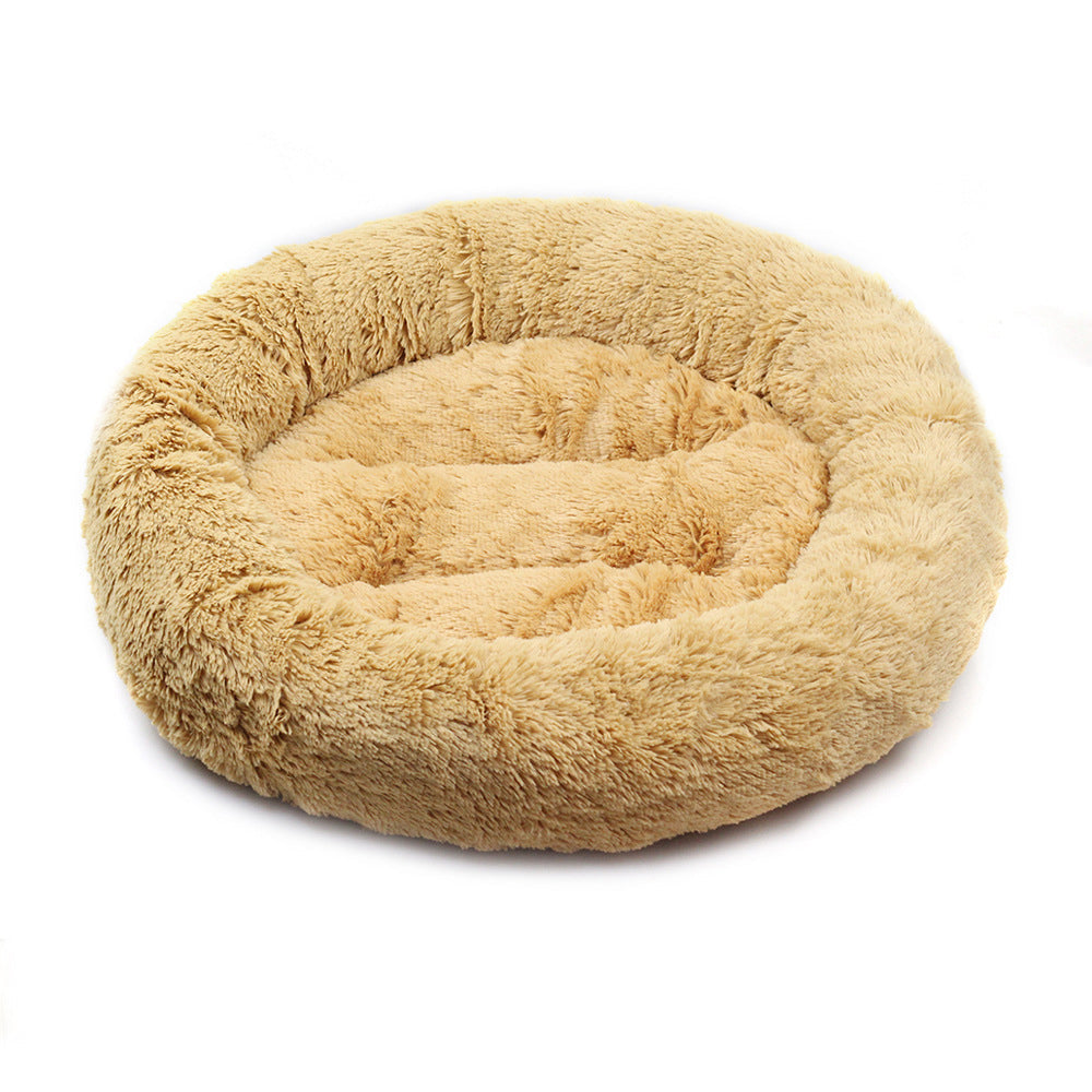 Round Plush Pet Bed for Cozy Winter Indoor Lounging