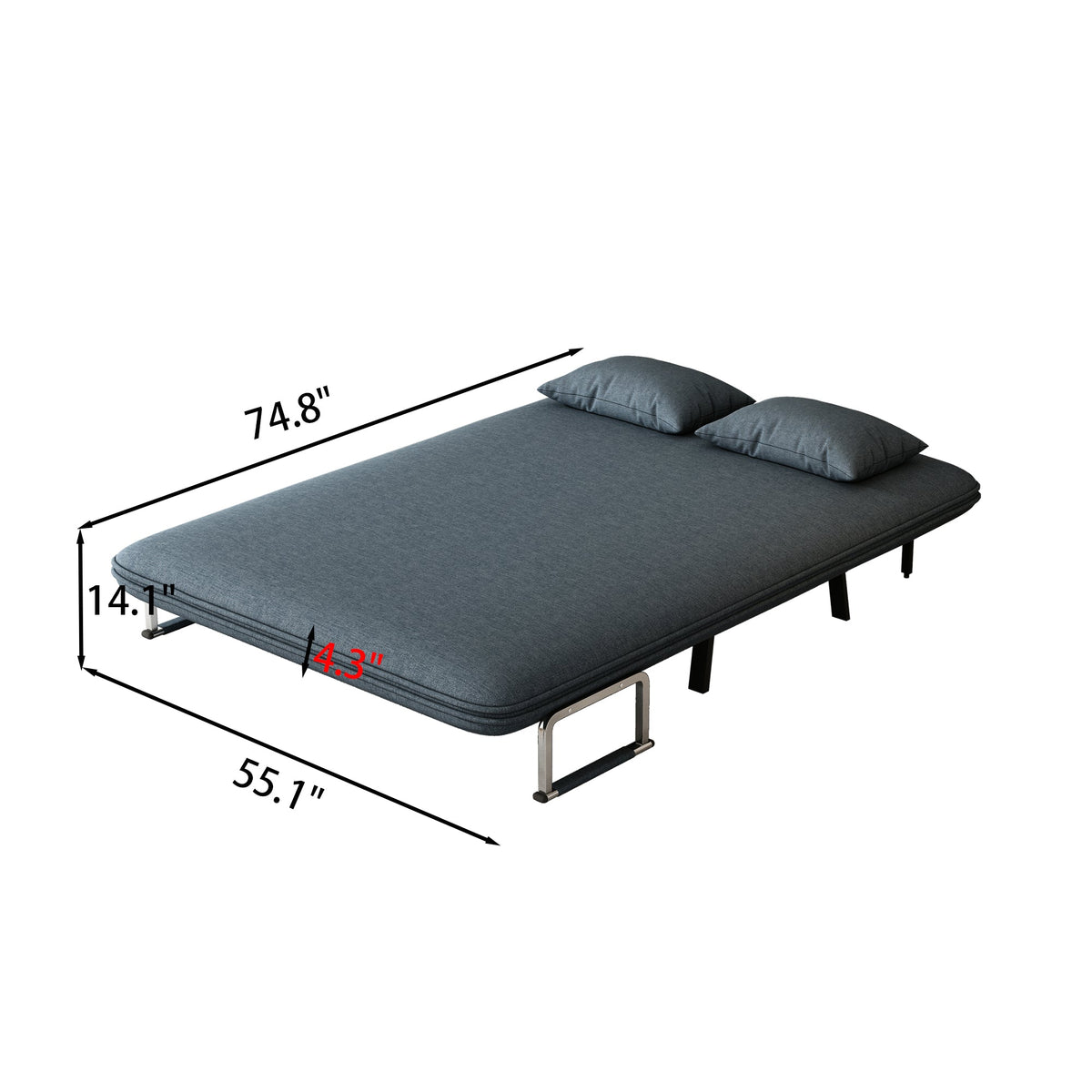 55-Inch Convertible Sofa Bed with Adjustable Backrest