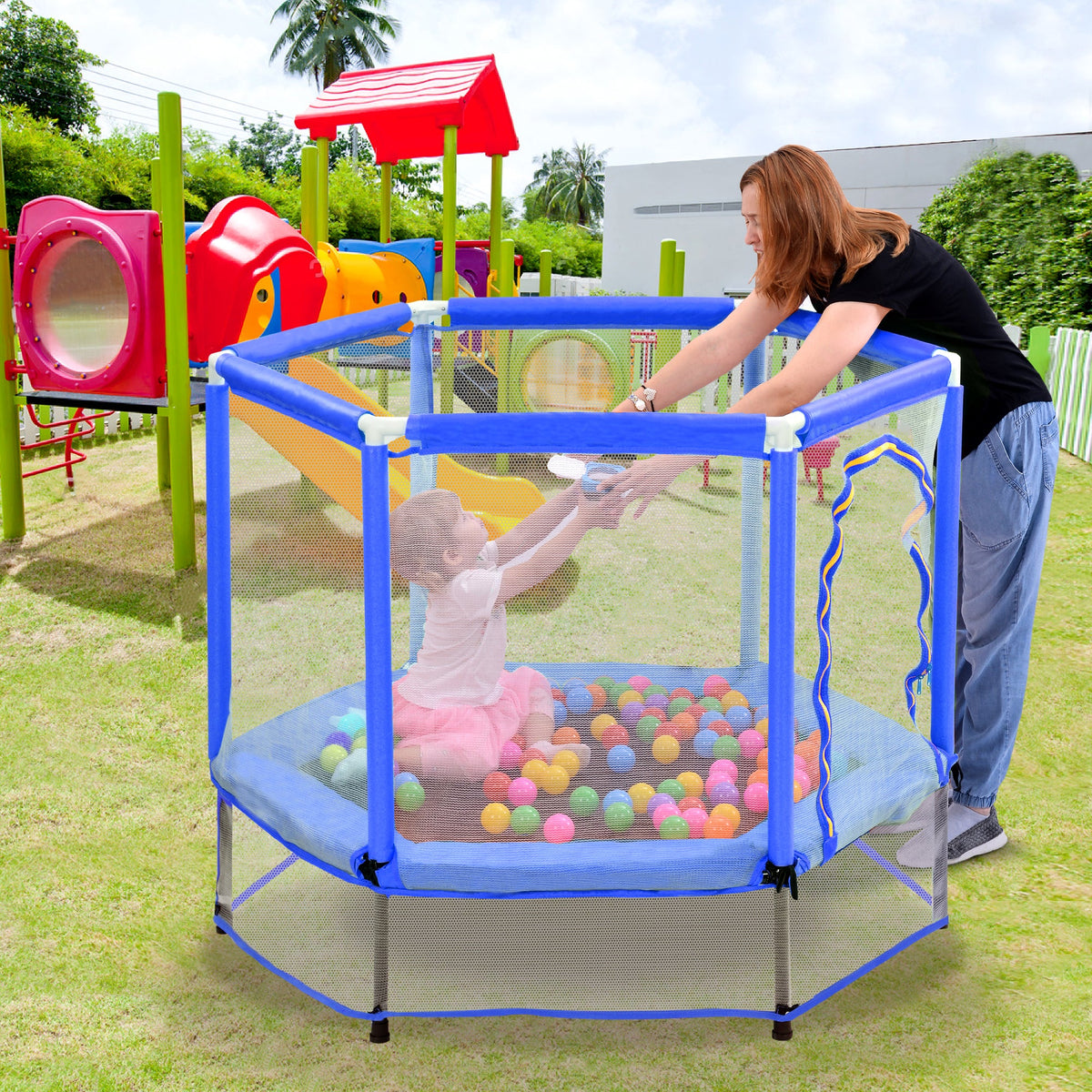 Toddler Trampoline with Safety Enclosure Net for Kids