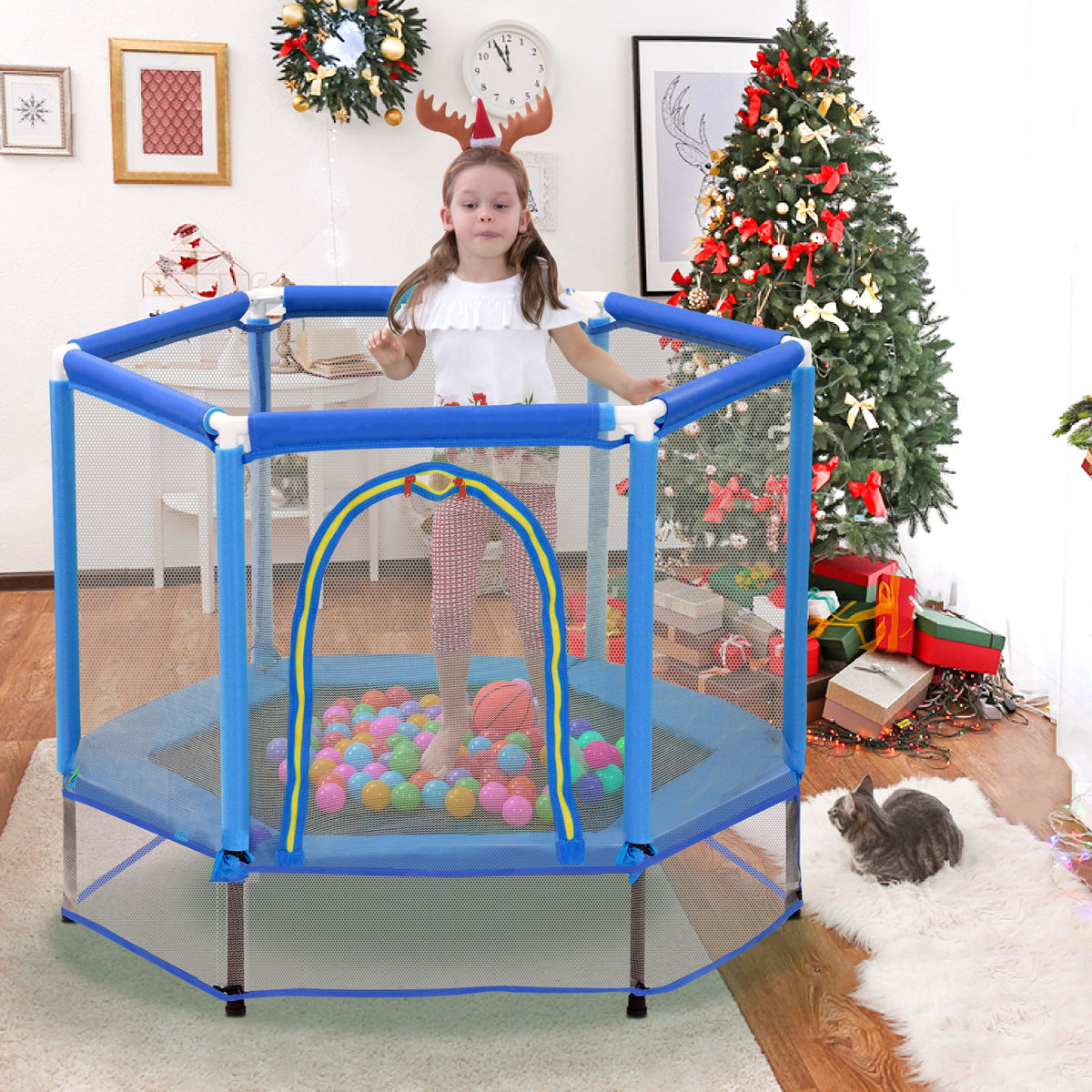 Toddler Trampoline with Safety Enclosure Net for Kids