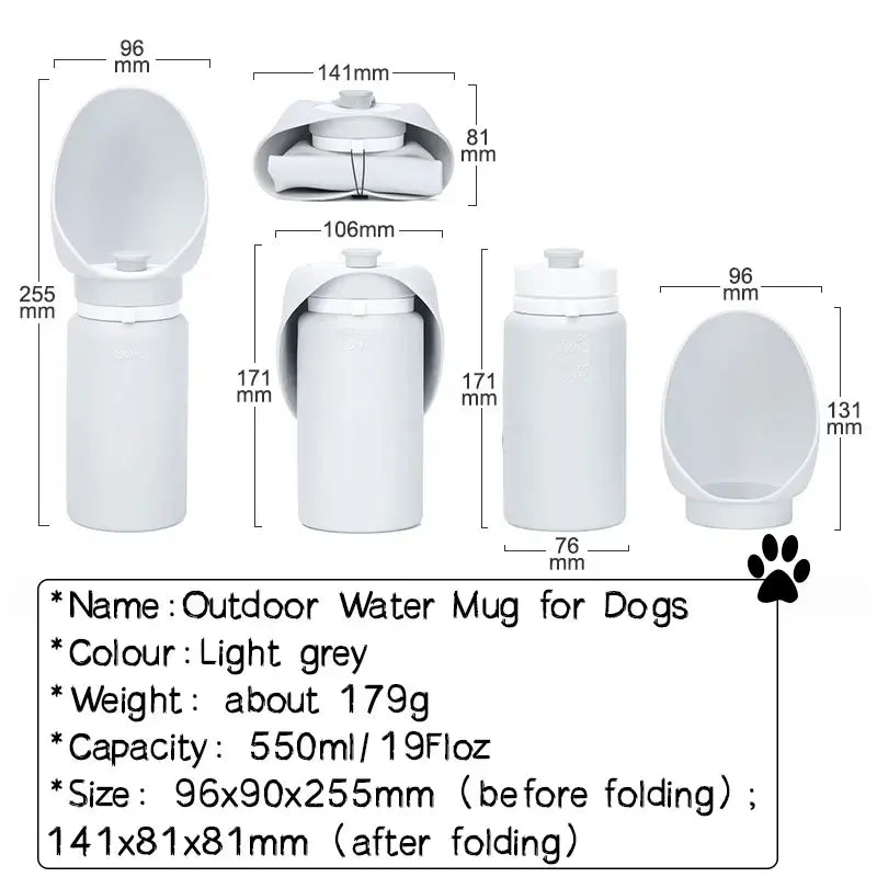 Portable Pet Water Bottle 550ml With Foldable Bowl