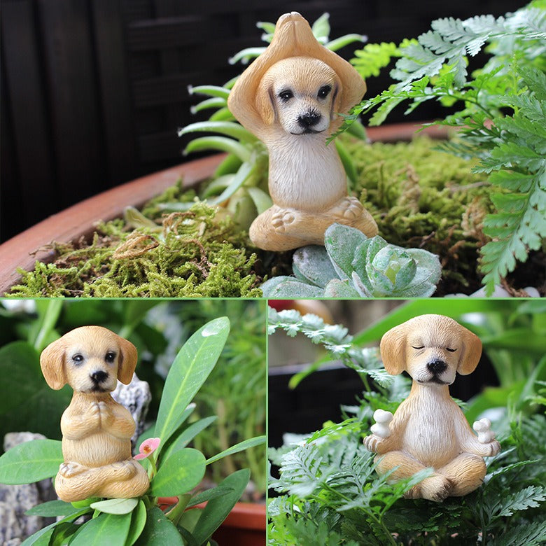 Mini Puppy Yoga Figurines for Garden and Plant Decor