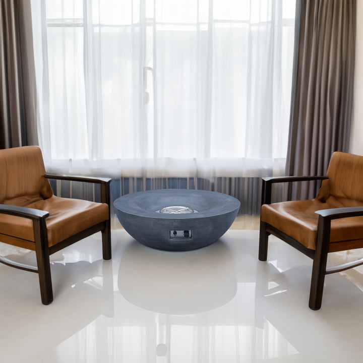 Concrete-Look Propane Fire Pit Bowl with Blue Fire Glass