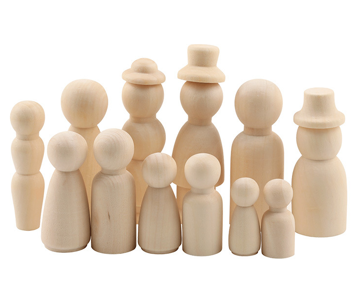 55-Piece Wooden Peg Dolls for Creative DIY Projects