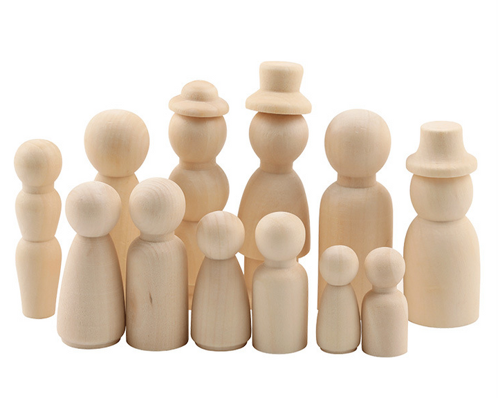 55-Piece Wooden Peg Dolls for Creative DIY Projects