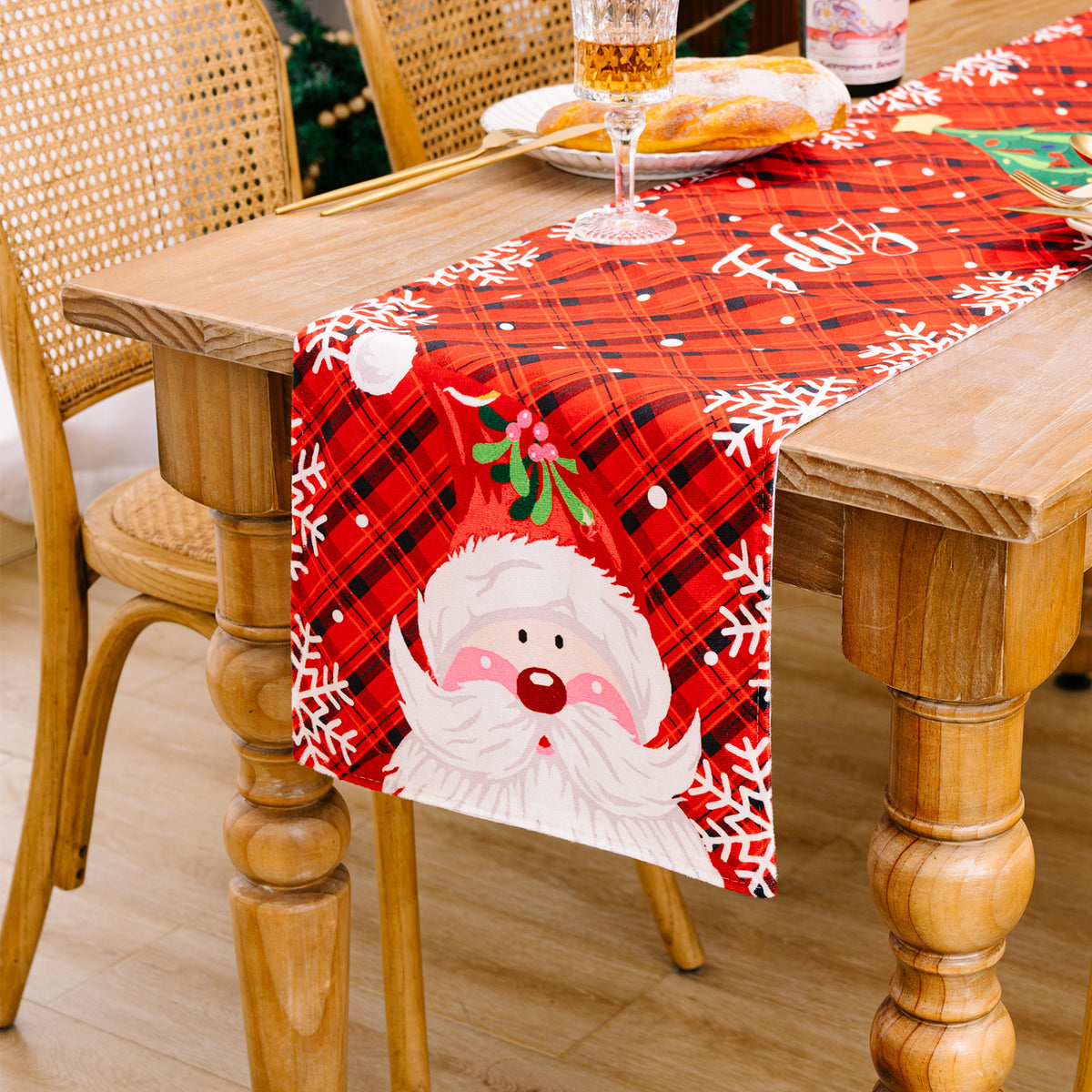 Christmas Table Runner with Santa & Snowman Print