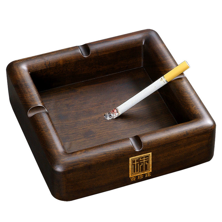 Solid Wood Ashtray with Cigarette Rests, Ebony Finish