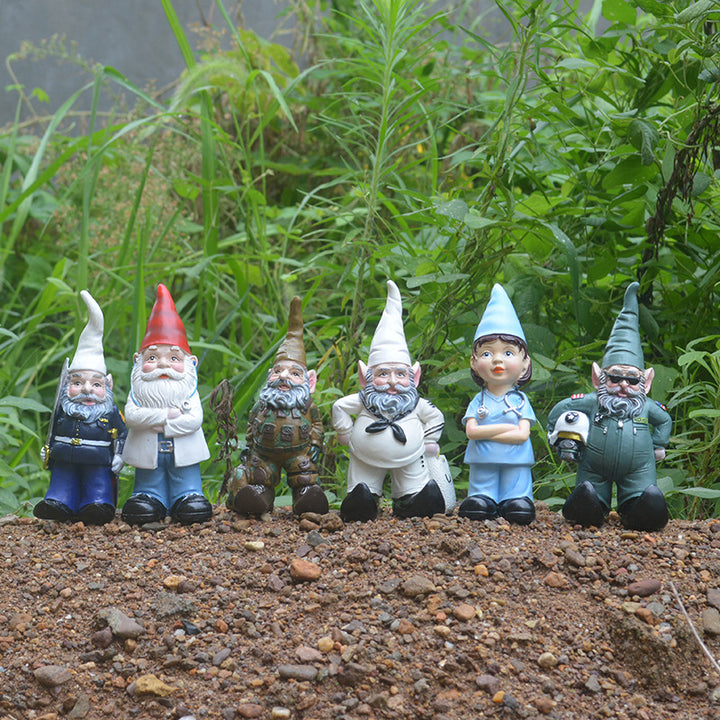 Garden Gnome Set, Hand-Painted Resin Dwarf Figures