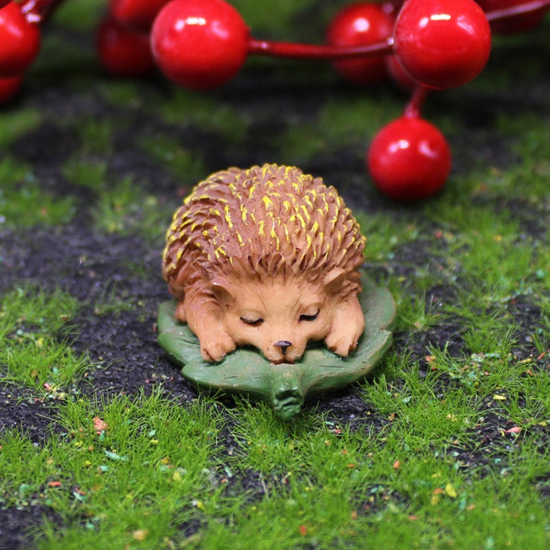 Sleeping Hedgehog Miniature Figurine for Fairy Gardens