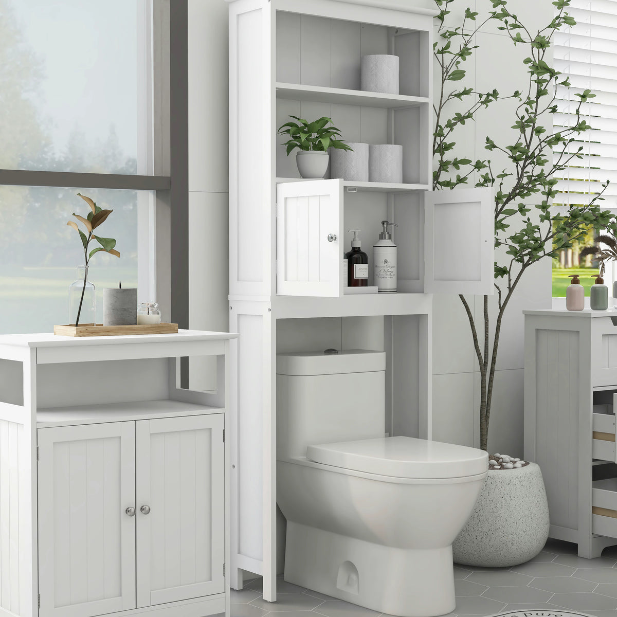 Over the Toilet Storage Cabinet with 2 Doors & Shelves