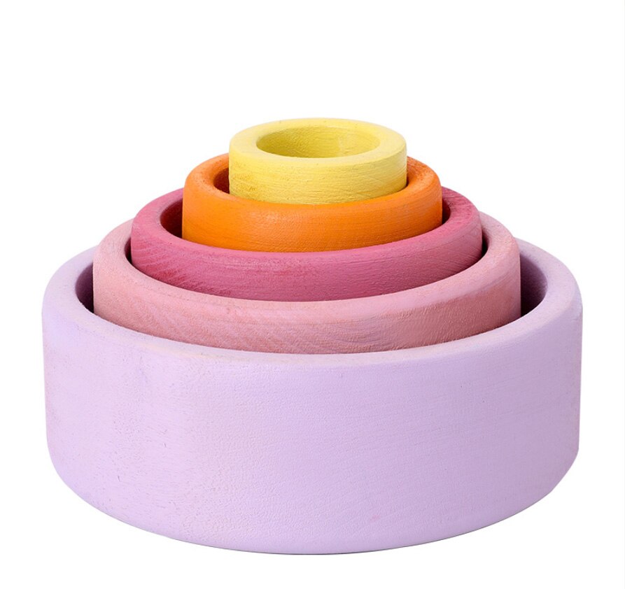 Wooden Rainbow Stacking Bowls for Early Learning Play