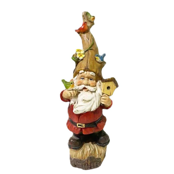 Hand-Painted Garden Gnome Statue with Birdhouse Hat
