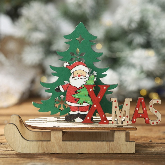 Wooden Christmas Sleigh Ornaments for Tabletop Decor