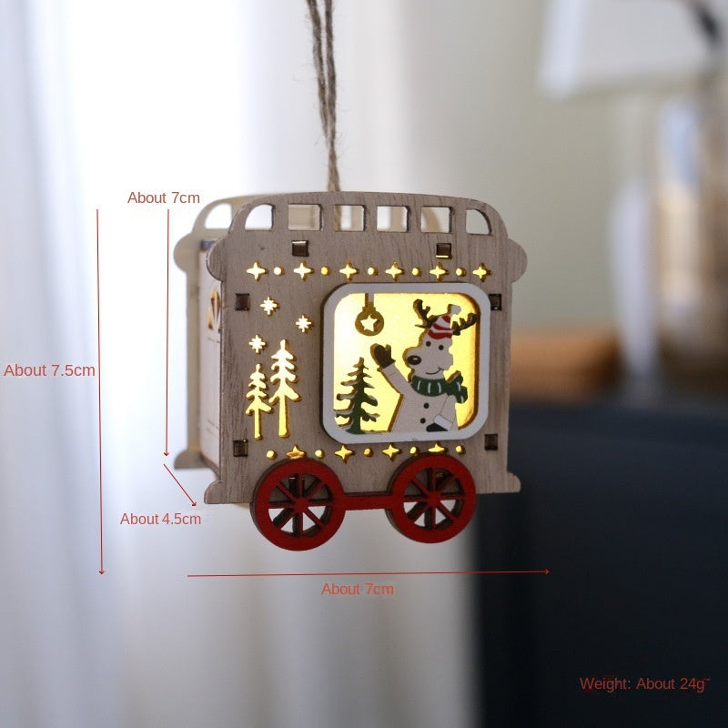 Wooden Christmas House Ornaments With Warm Lights