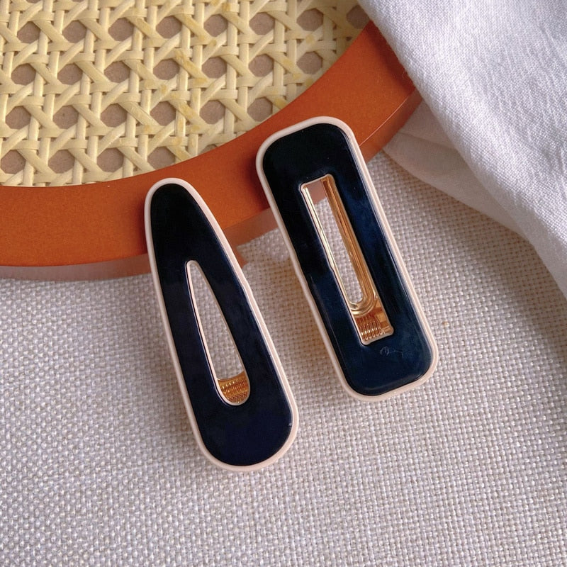 Korean Geometric Hair Clips - Elegant Gold Barrette Set