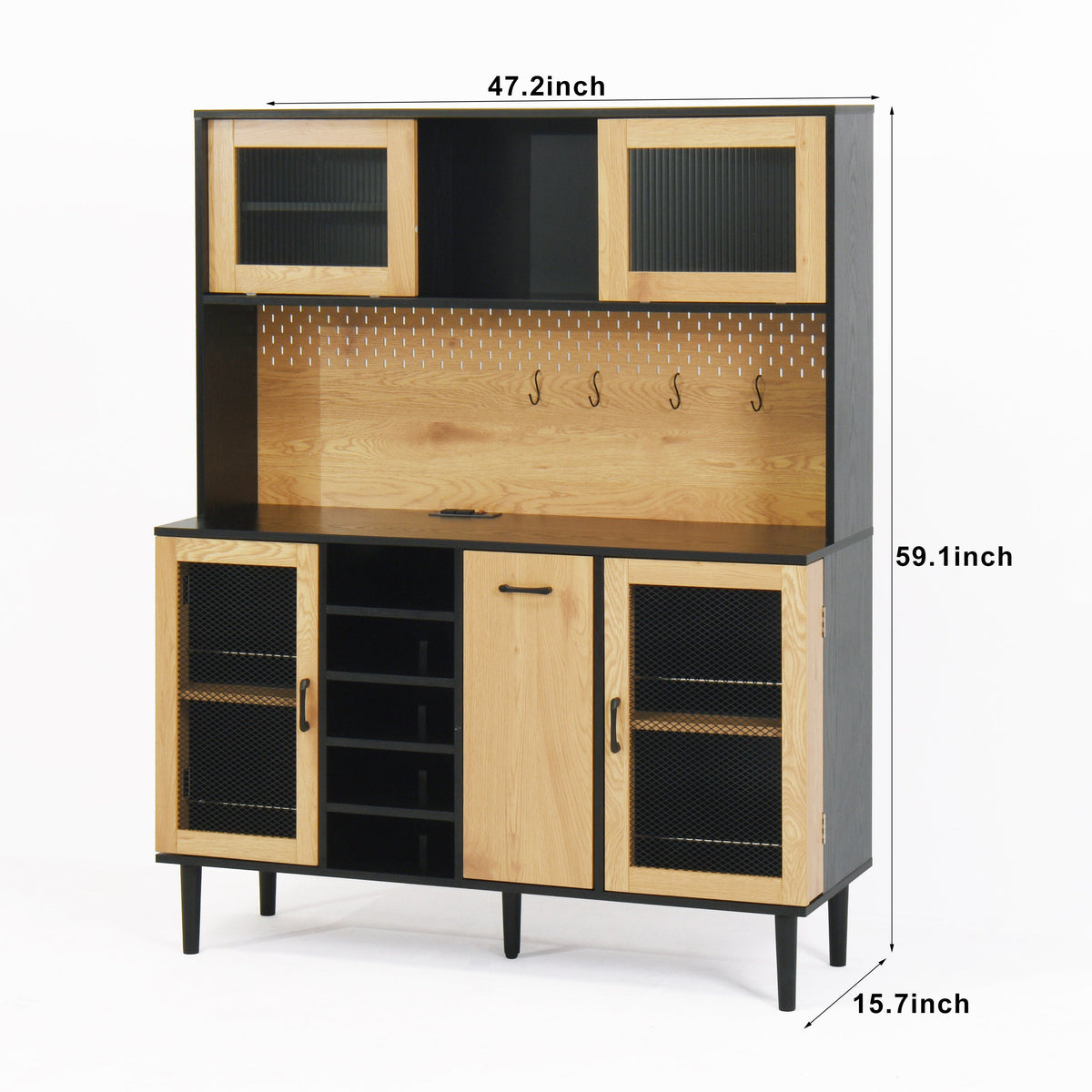 Farmhouse Buffet Hutch with Outlet & Coffee Bar Storage
