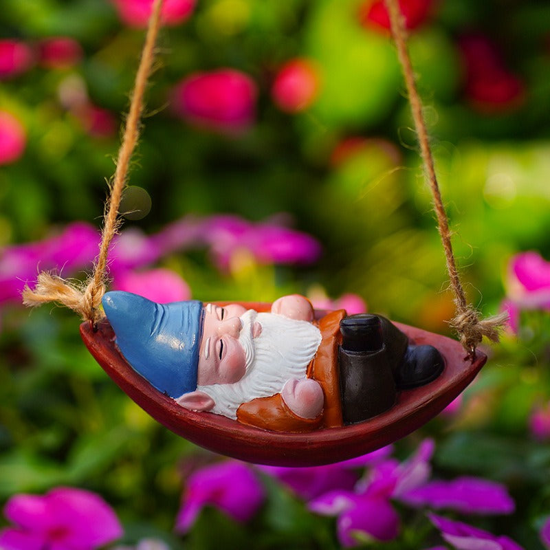 Garden Gnome Swing Ornament, Hanging Outdoor Decor