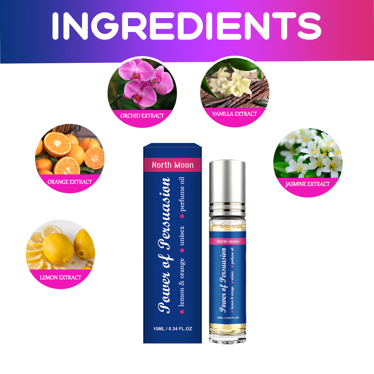North Moon Charm Ball Perfume Oil, Fresh Citrus Duo Scent