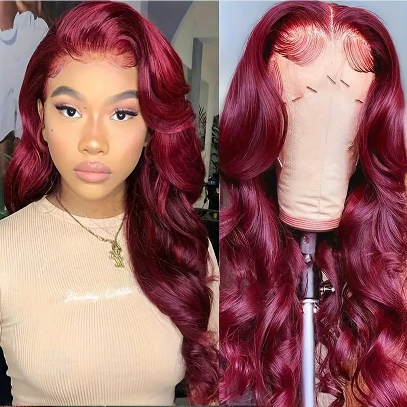 Wine Red Lace Front Wig for Long Wavy Glamorous Hair