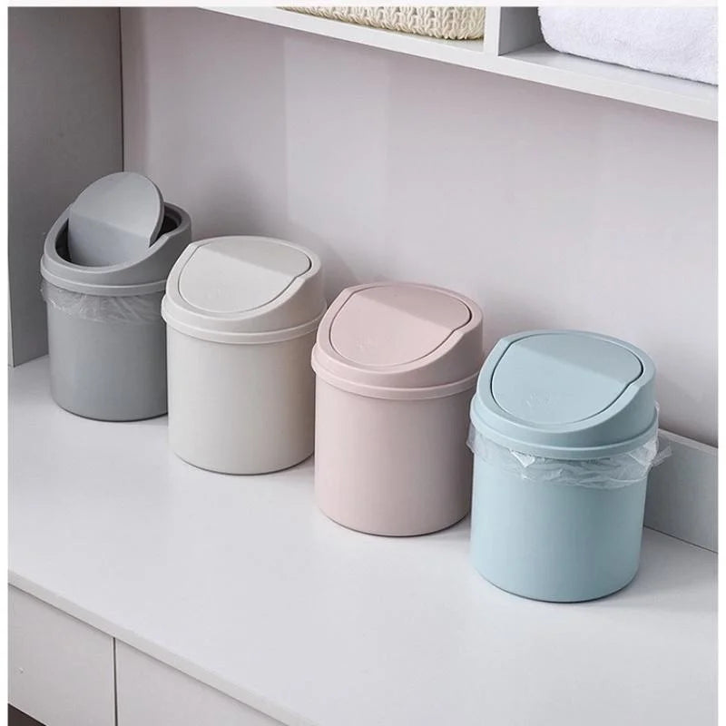 Press-to-Open Desktop Trash Can with Lid for Clutter