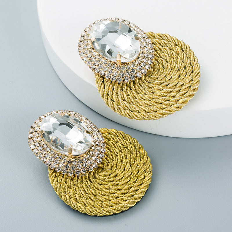 Statement Oval Crystal Earrings | Braided Jewel-Tone