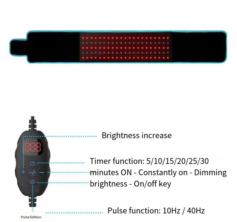 Red Light Therapy Belt with Timer, Pulse & Brightness Modes