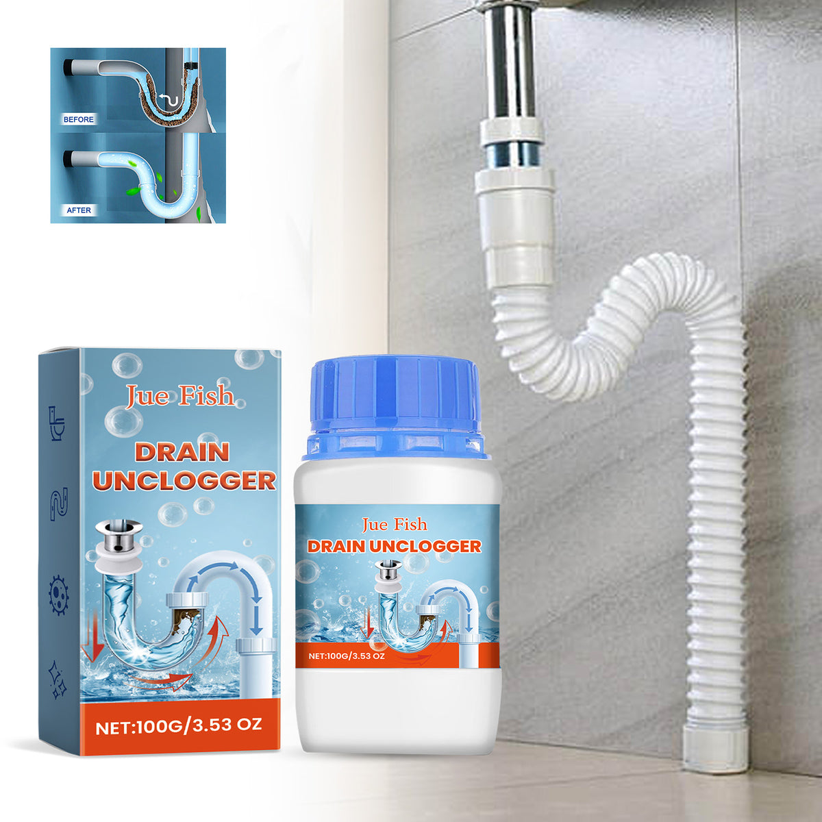 Drain Unclogger Powder for Household Pipe Blockages