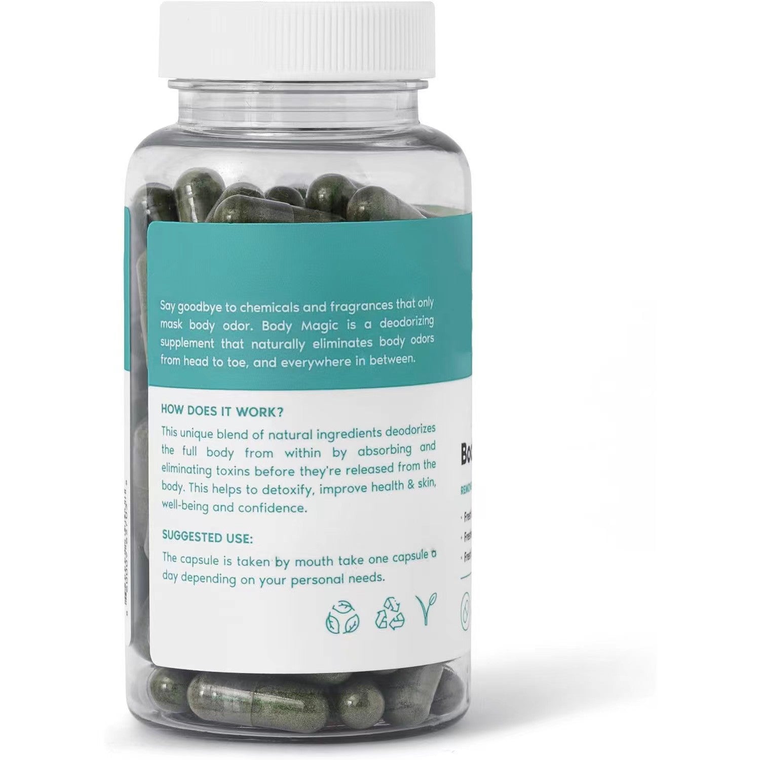 Back label showing Supplement Facts, ingredients, usage instructions and cautions