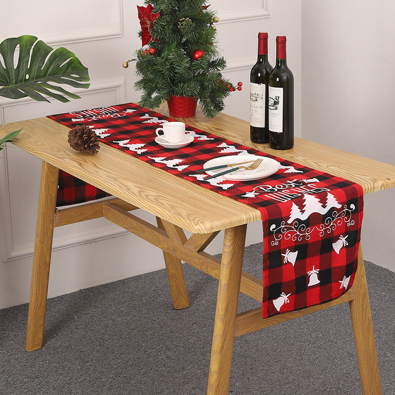 Christmas Table Runner Red Black Checkered Holiday Decor