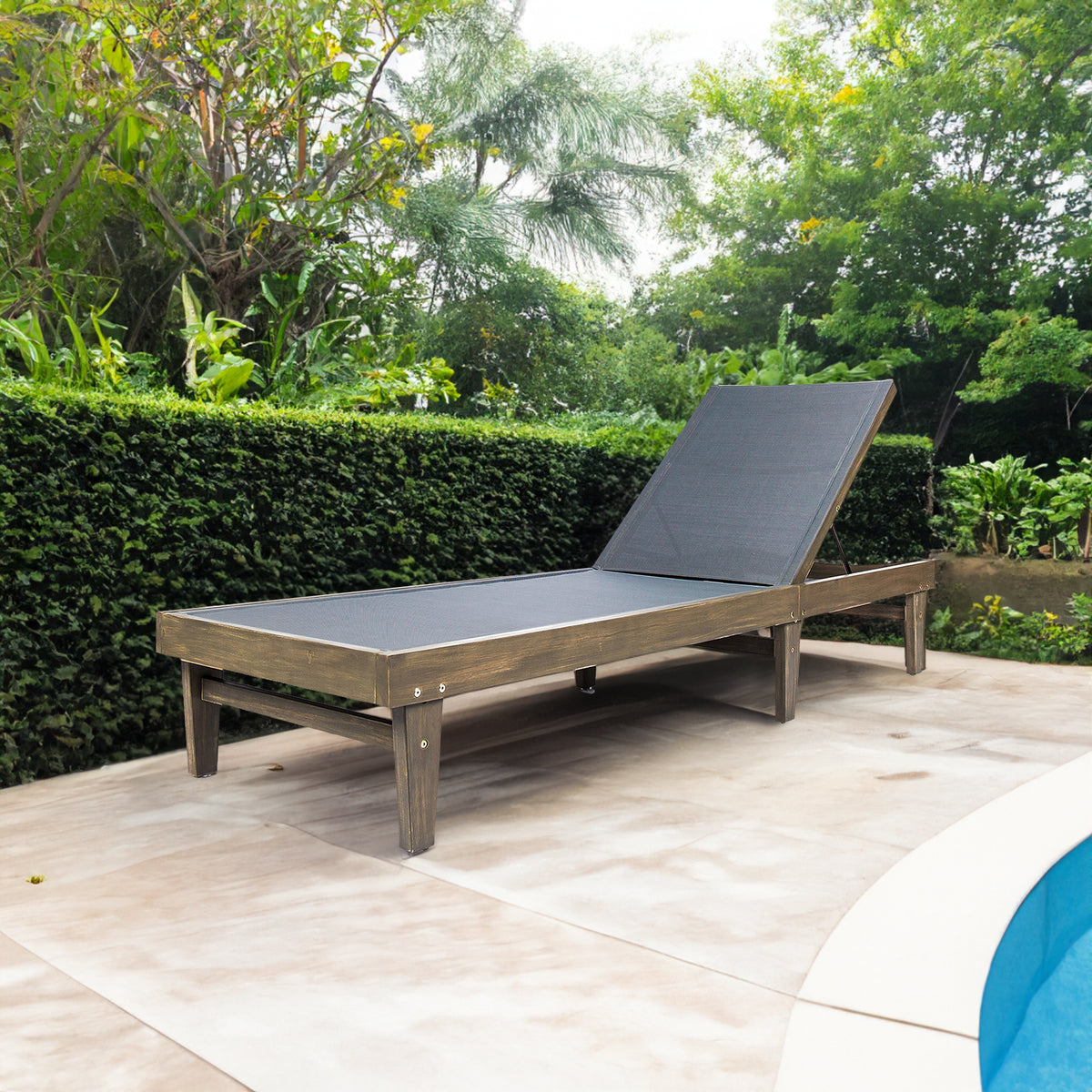 Dark Grey Mesh Patio Chaise Lounge, Adjustable Back