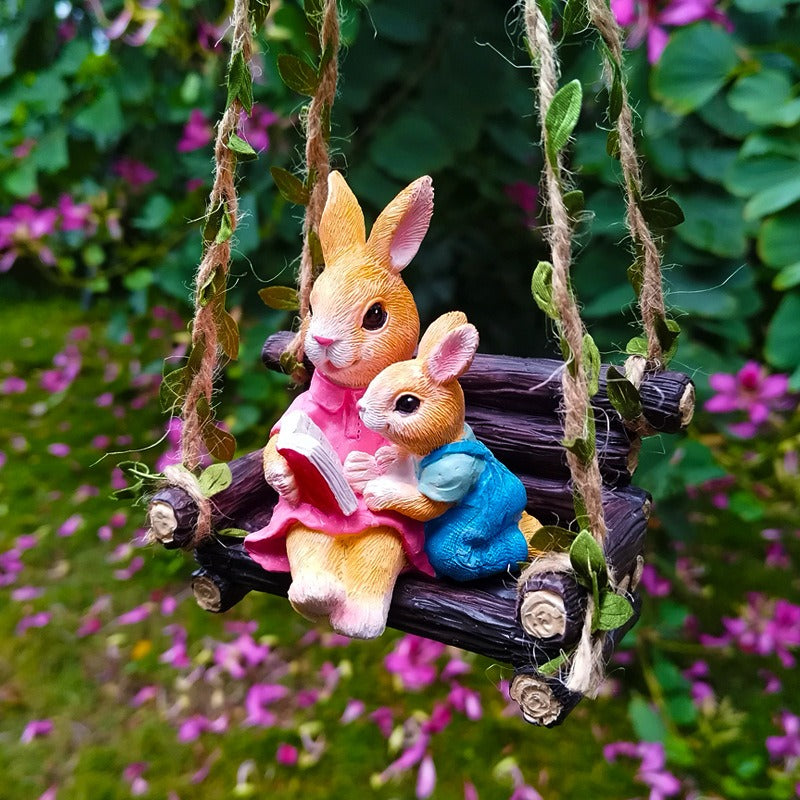 Garden Rabbit Figurine Reading Storybook for Cottage Decor