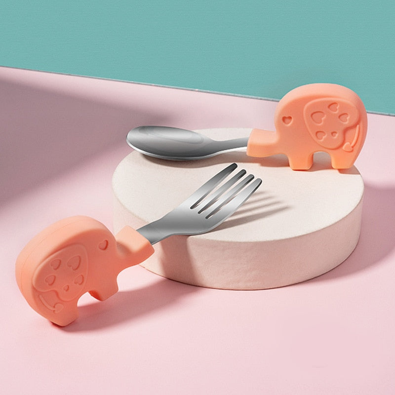 Toddler Utensil Set with Easy-Grip Elephant Handles