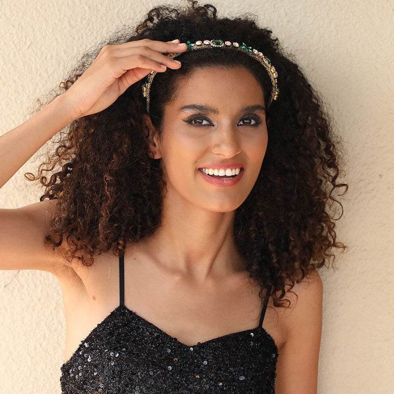 Crystal Flower Hair Hoop with Multicolor Glass Diamonds