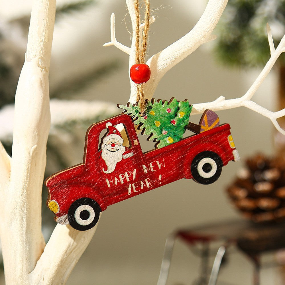Wooden Christmas Car Ornaments for Rustic Holiday Decor