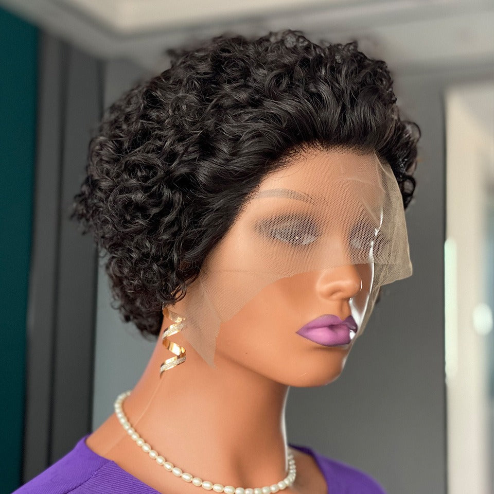 Curly Pixie Cut Lace Wig Human Hair | Natural Volume