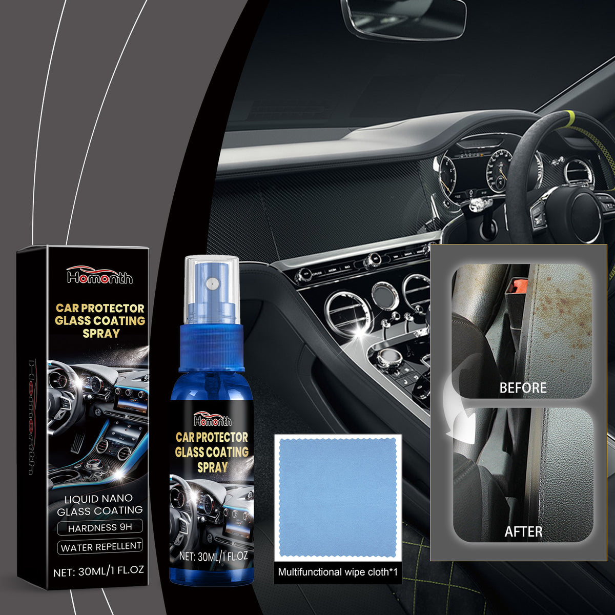 Automotive Interior Coating: 9H Water-Repellent Shield