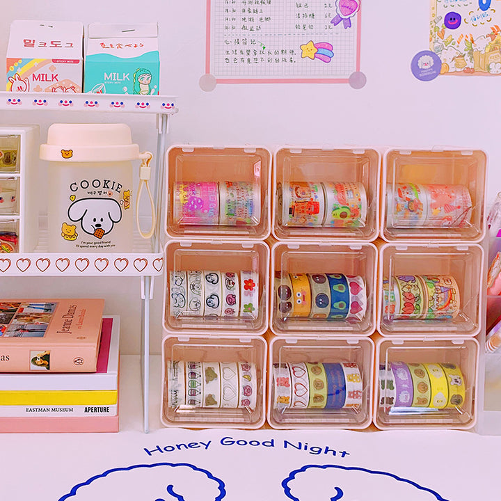 Washi Tape Storage Box, Clear Stackable Desk Organizer
