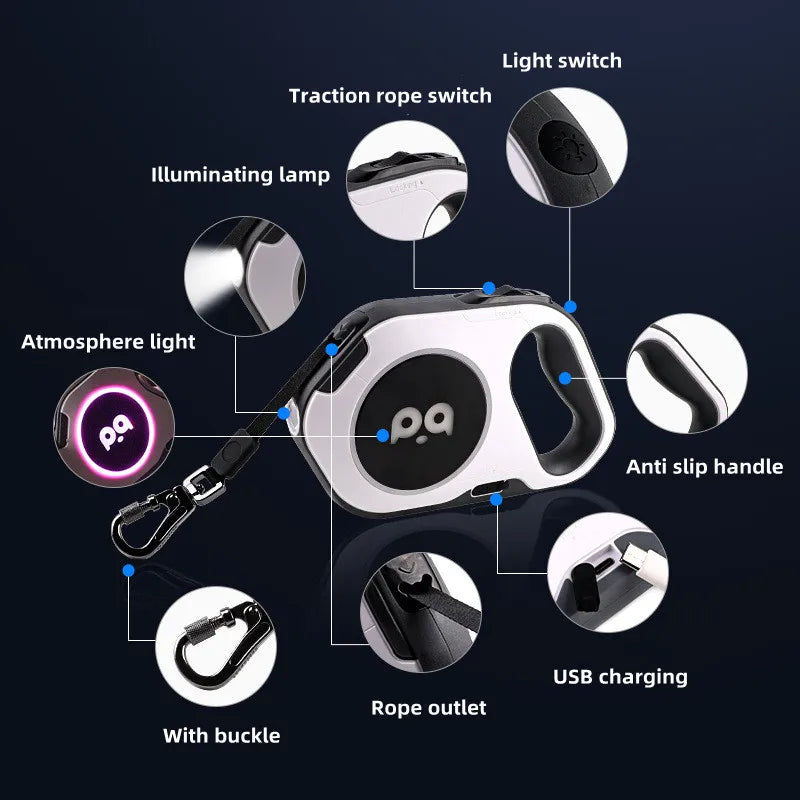 5M Retractable Dog Leash With LED Night Visibility
