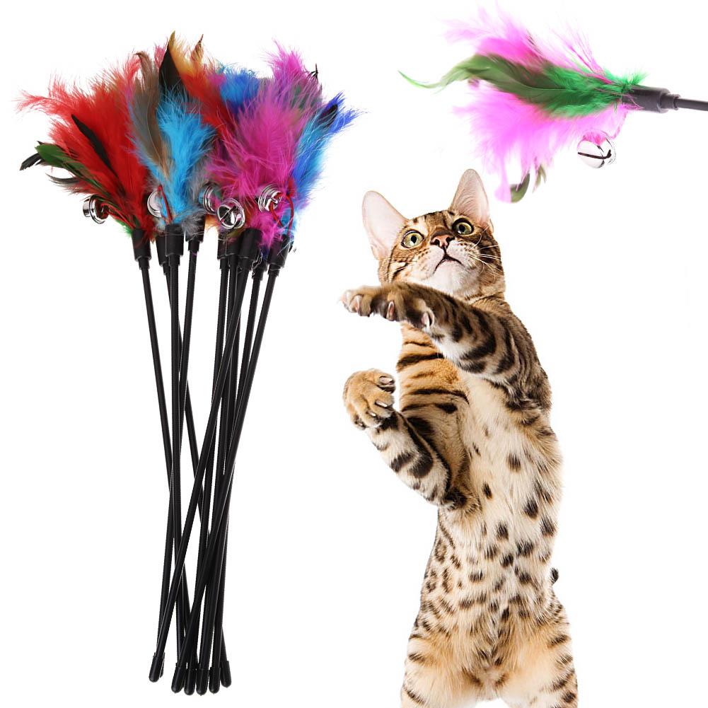 Cat Feather Wand Toy 5-Pack with Jingle Bells for Play
