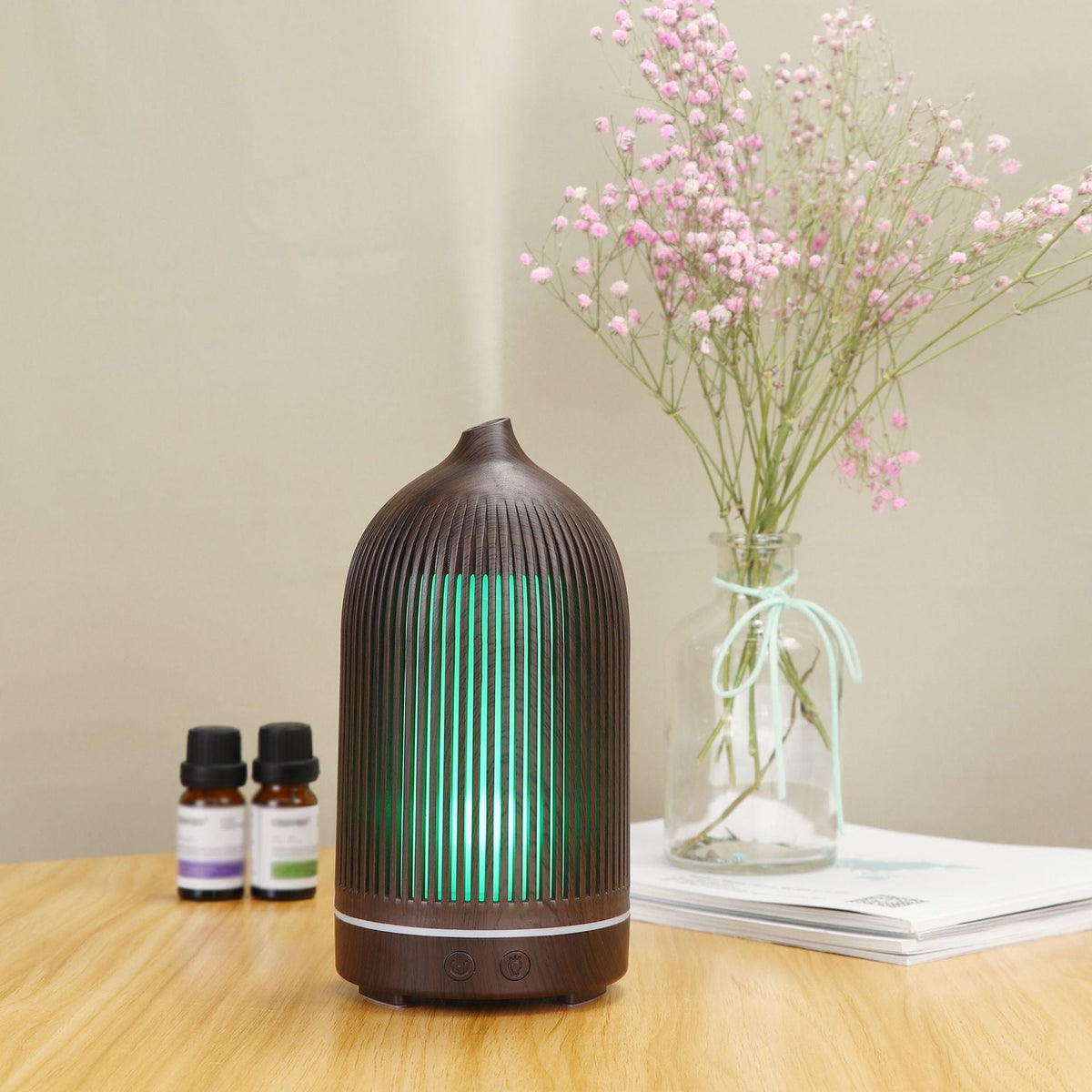 Wood Grain Ultrasonic Aroma Diffuser with 7 LED Colors