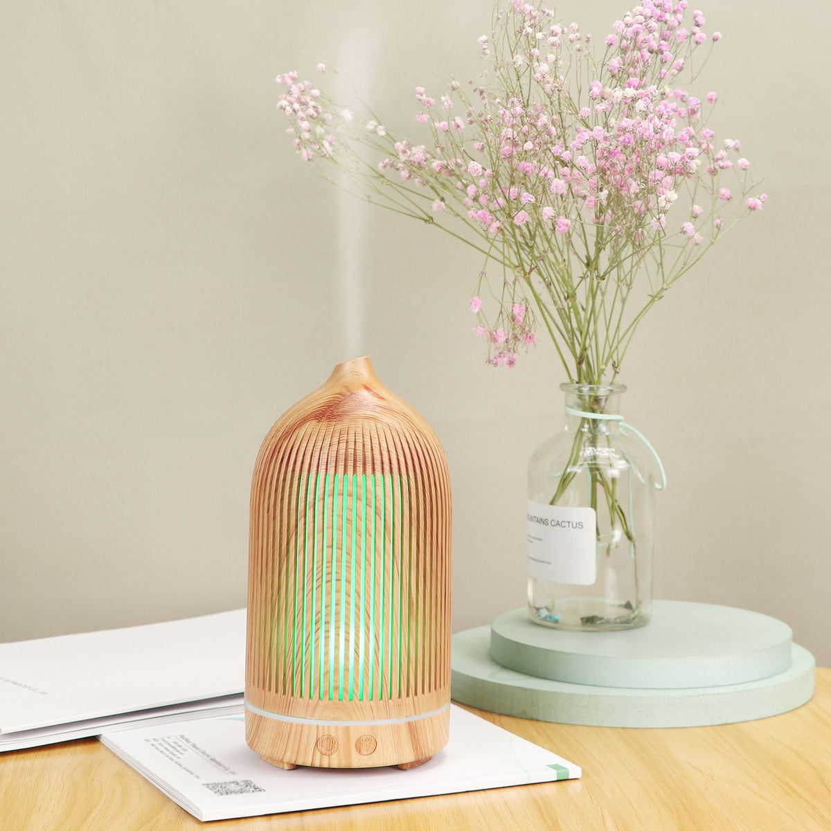 Wood Grain Ultrasonic Aroma Diffuser with 7 LED Colors
