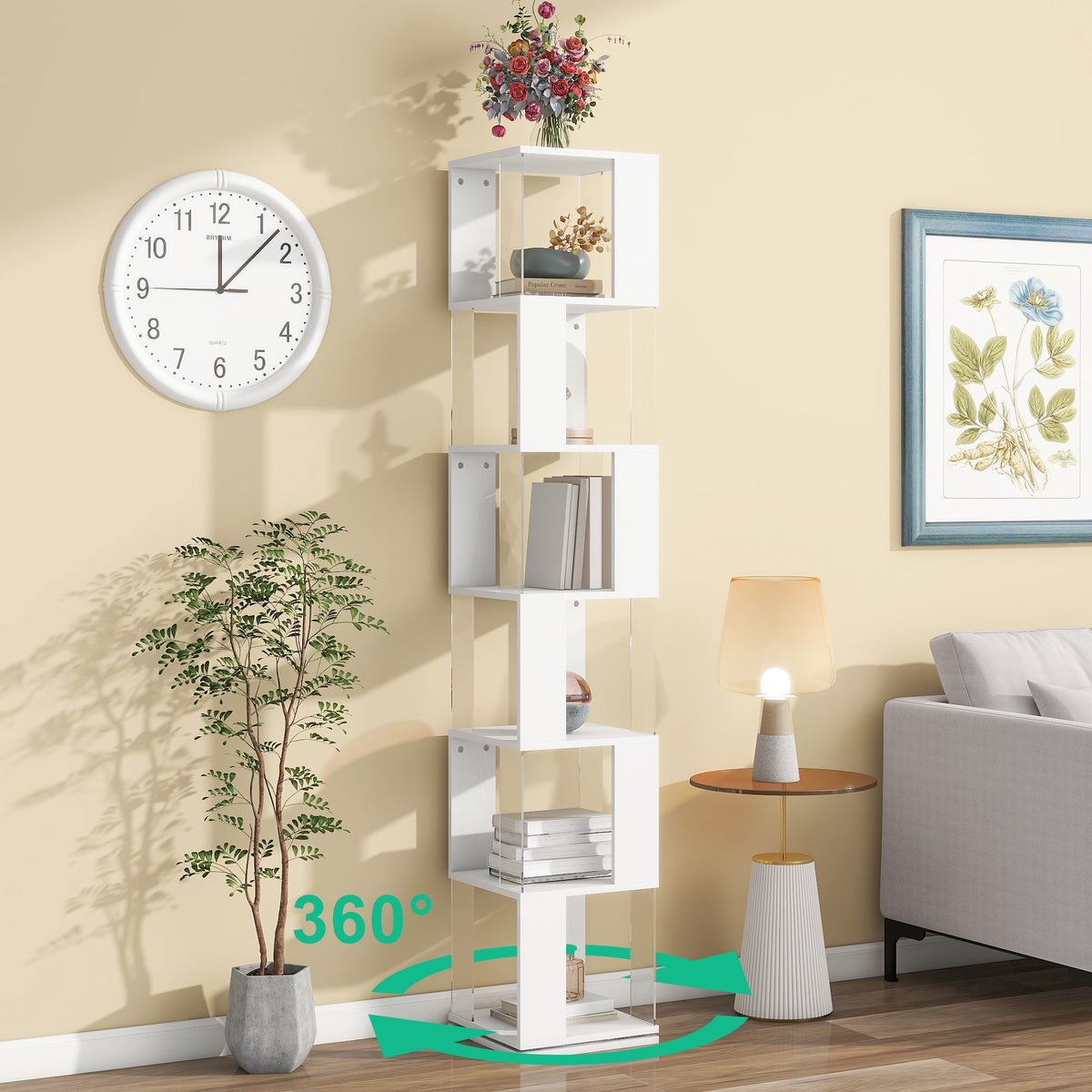 Rotating 6-Tier Bookshelf for Small Rooms and Study Desks