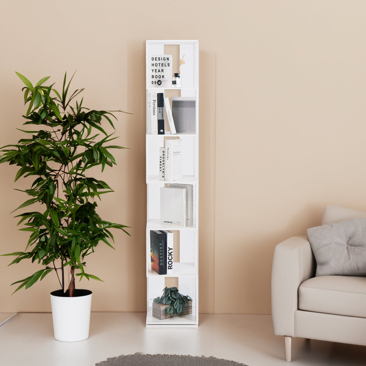 Rotating 6-Tier Bookshelf for Small Rooms and Study Desks