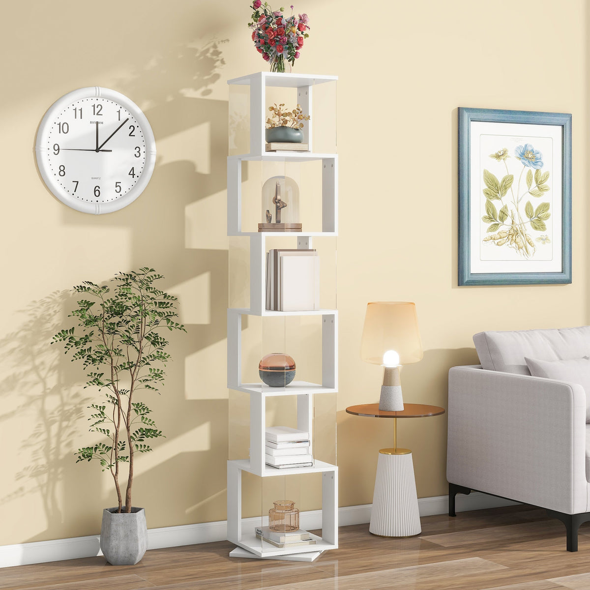 Rotating 6-Tier Bookshelf for Small Rooms and Study Desks