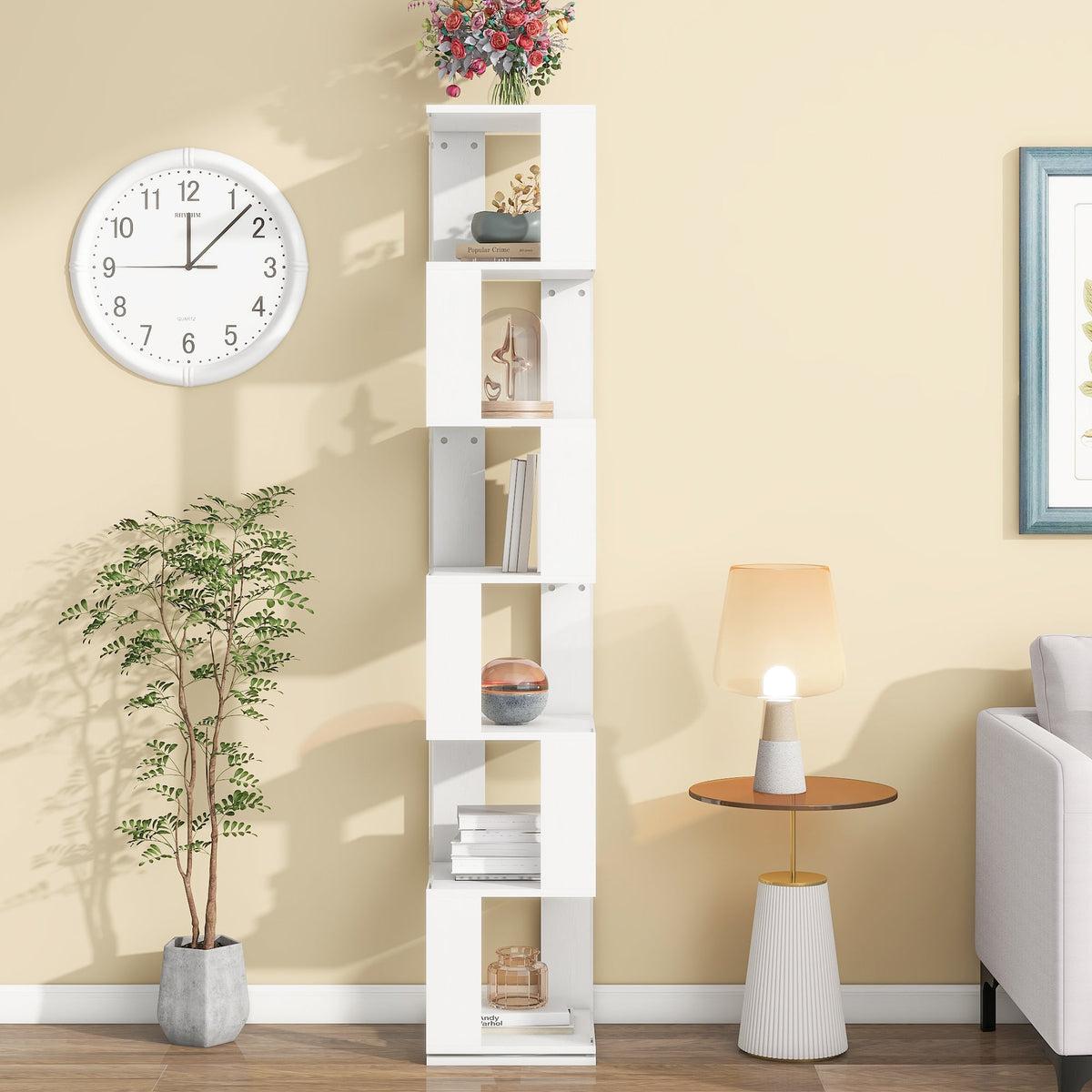 Rotating 6-Tier Bookshelf for Small Rooms and Study Desks