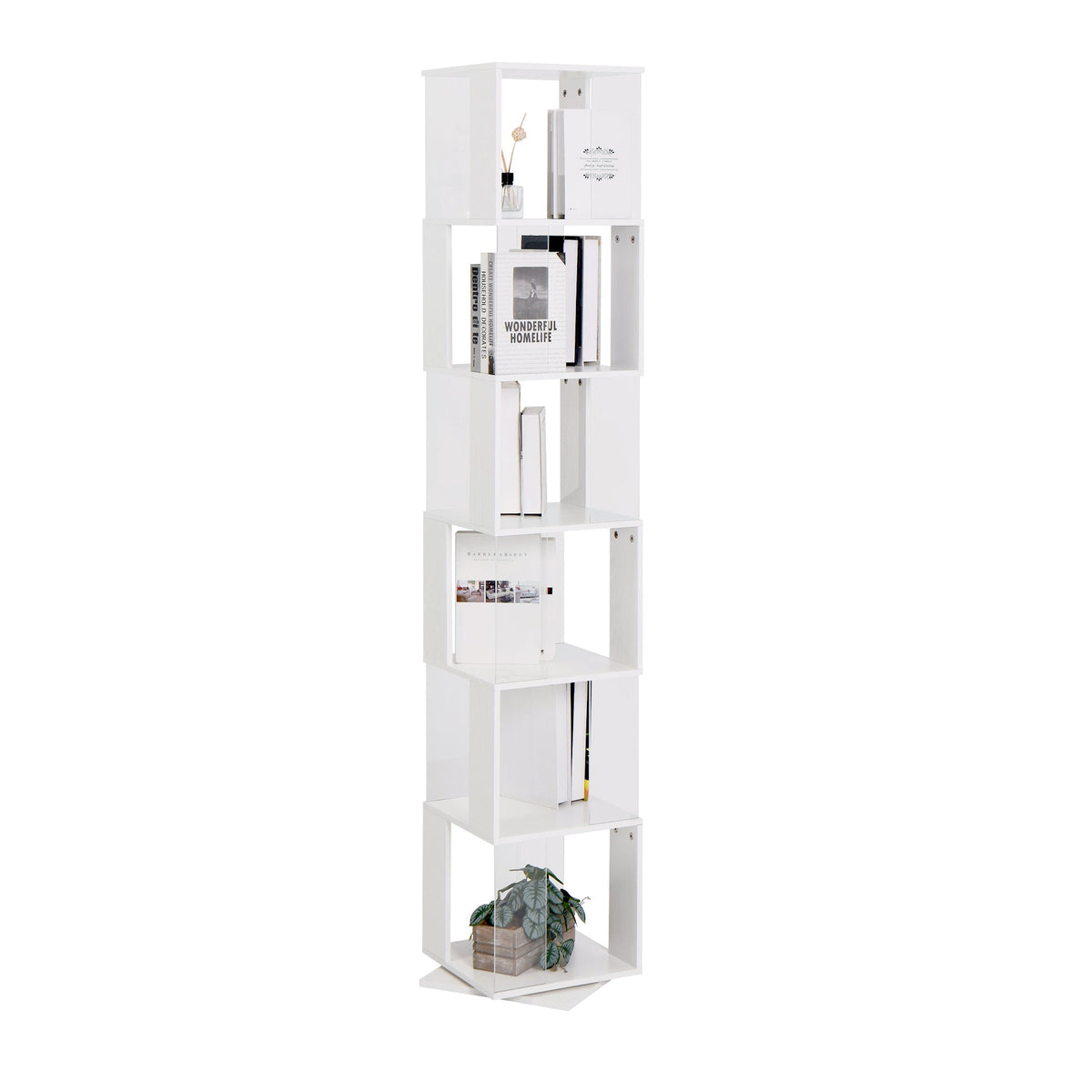 Rotating 6-Tier Bookshelf for Small Rooms and Study Desks