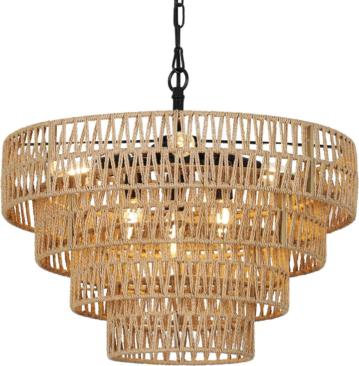 6-Light Wicker Pendant Chandelier for Farmhouse Dining
