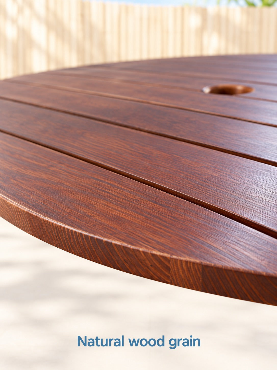 6-Person Circular Wooden Picnic Table with Umbrella Hole