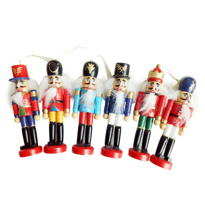 Nutcracker Ornament Set - 6 Wooden Soldier Tree Decorations